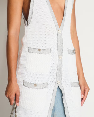 Chanel White Long Line Button Down Vest with Pocket Detail FR 38 (UK 10)