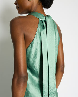 Galvan Green Silk Halter Neck Maxi Dress with Neck Tie Detail Size FR 44 (UK 16)