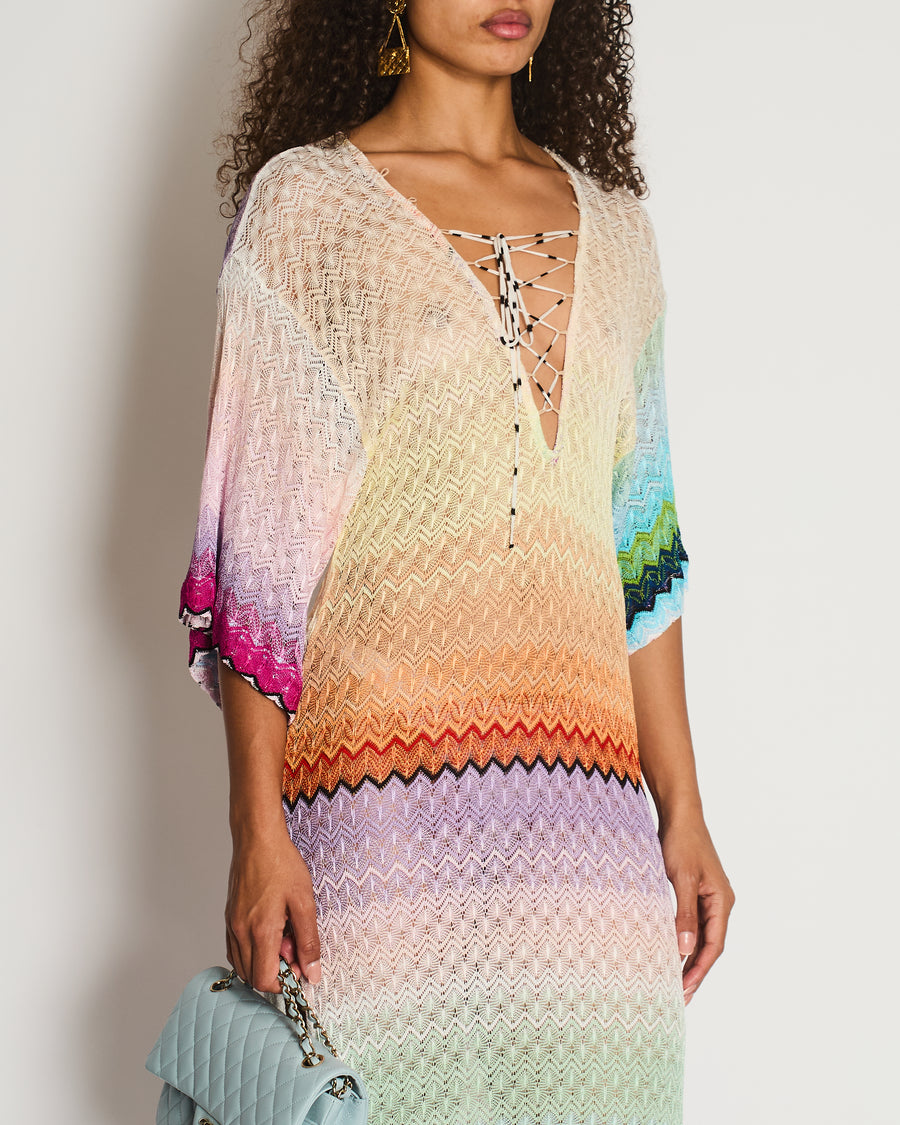Missoni Multicolour Zigzag Beach Cover-Up Short Sleeve Maxi Dress Size IT 38 (UK 6)