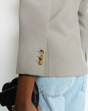 Gucci Grey Wool Blazer Jacket with Gold Lining and Horn Button Details Size IT 38 (UK 6)