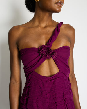 Magda Butrym Purple One-Shoulder Ruched Mini Dress with Floral Appliqué Detail Size FR 38 (UK 10)