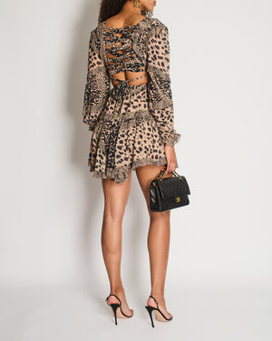 Zimmermann Brown Long Sleeve Leopard Print Cut-Out Ruched Midi Dress Size 0 (UK 8)