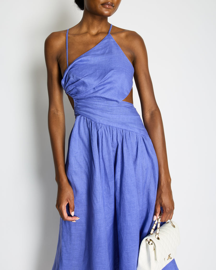Zimmermann Blue Linen Strap Midi Dress Size OP (UK 6P)