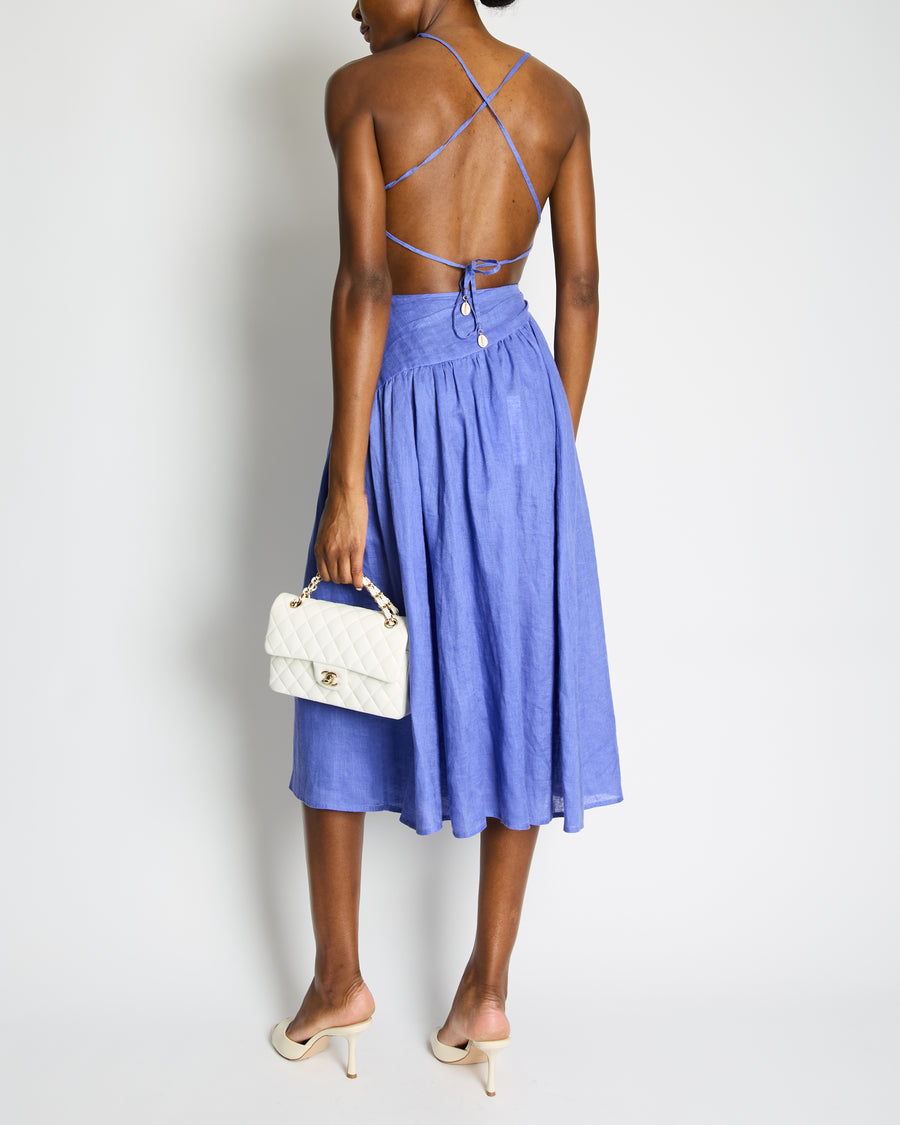 Zimmermann Blue Linen Strap Midi Dress Size OP (UK 6P)