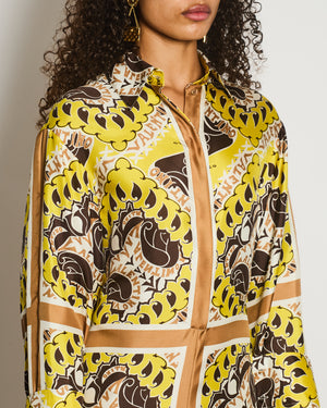 Valentino Yellow and Brown Long Sleeve Jumpsuit with Logo Printed Details Size IT 44 (UK 12)