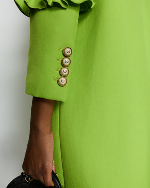 Gucci Cruise 2017 Apple Green Wool Coat with Pearl Embellished Buttons and Ruffles Detail IT 42 (UK 10)