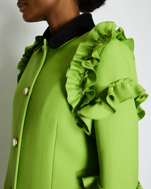 Gucci Cruise 2017 Apple Green Wool Coat with Pearl Embellished Buttons and Ruffles Detail IT 42 (UK 10)
