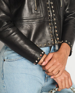 Valentino Black Lambskin Leather Rockstud Jacket Size FR 36 (UK 8) RRP £3,000