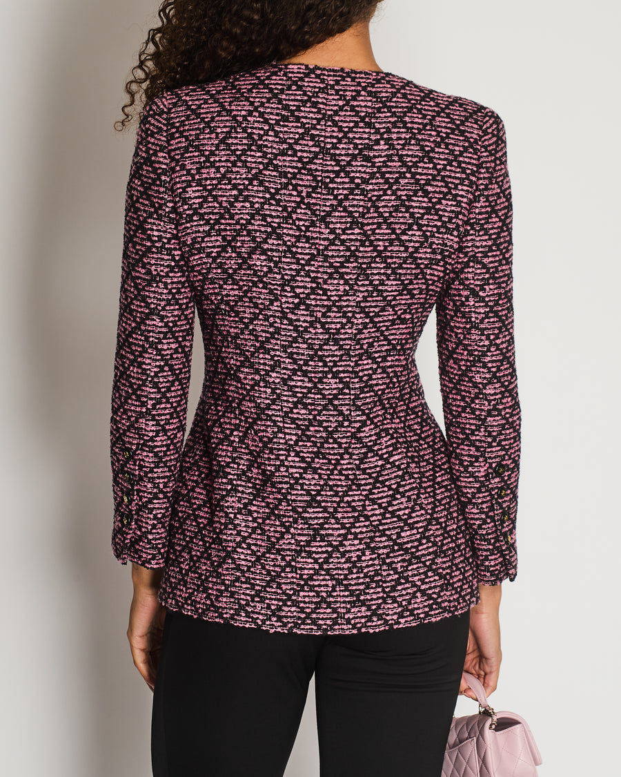 Chanel 95A Black and Pink Tweed Jacket with Gold CC Logo Buttons Size FR 40 (UK 12) 