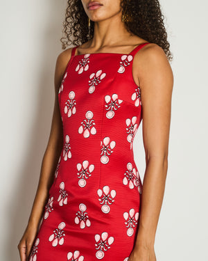Emilia Wickstead Red Taffeta Printed Sleeveless Mini Dress Size UK 10