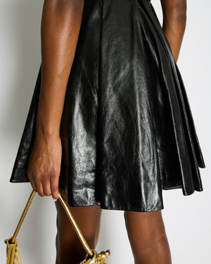 Christian Dior Black Leather Mini Short Sleeve Dress with CD Logo Detail Size FR 38 (UK 10)
