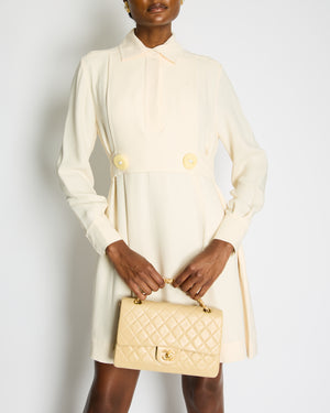Fendi Cream Long Sleeve Mini Dress with Big Button Details Size IT 40 (UK 8)