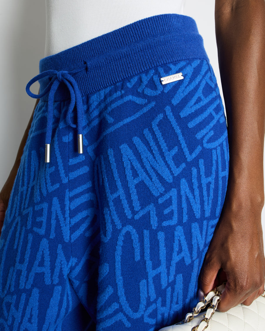 Chanel 21N Electric Blue Cashmere Jogging Bottom with Logo Detail Size FR 44 (UK 14) RRP £2,370
