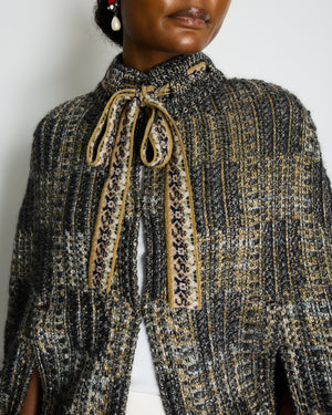 Chanel 16A Metallic Silver & Gold Tweed Cape with Gold Button Detail Size FR 34/36 (UK 6/8)