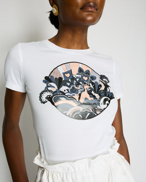 Hermès White, Pink and Blue Cotton T-shirt with Faubourg Rainbow Horse Print Size FR 36 (UK 8)