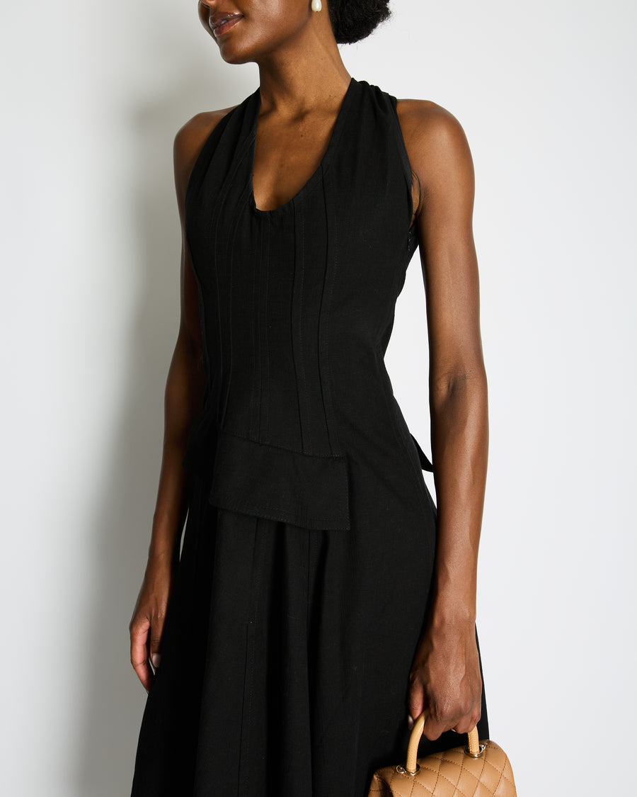 Bottega Veneta Black Sleeveless Cotton Midi Dress with Twist Back and Pocket Detail Size IT 40 (UK 8)