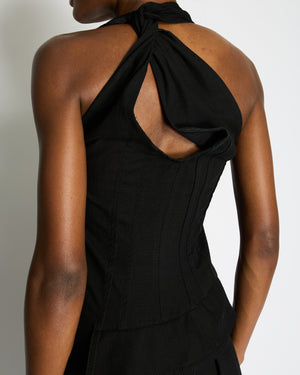 Bottega Veneta Black Sleeveless Cotton Midi Dress with Twist Back and Pocket Detail Size IT 40 (UK 8)