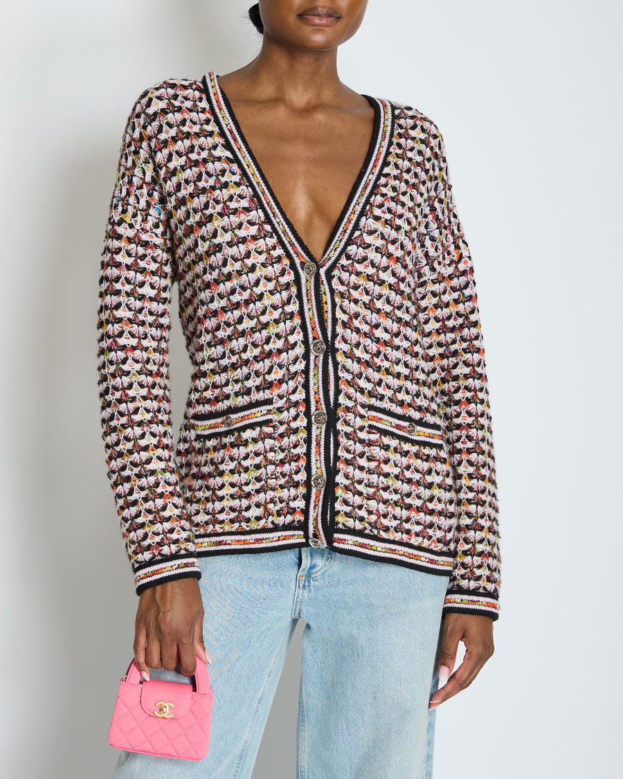 Chanel Multi-Colour Long Sleeve Cashmere Blend Knit Cardigan with Silver CC Logo Buttons Size FR 36 (UK 8)