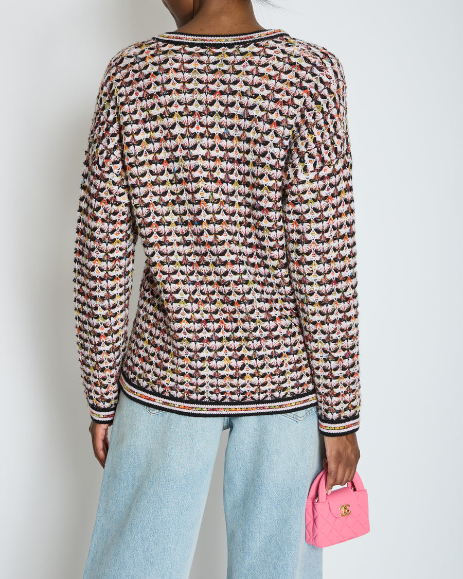 Chanel Multi-Colour Long Sleeve Cashmere Blend Knit Cardigan with Silver CC Logo Buttons Size FR 36 (UK 8)