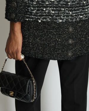 Chanel Black, Grey & White Tweed Double Breasted Jacket with Black CC Logo Buttons Size FR 36 (UK 8)