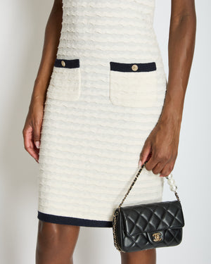 Chanel Cream Sleeveless Midi Dress with Navy Hem and Pocket Detail Size FR 34 (UK 6)
