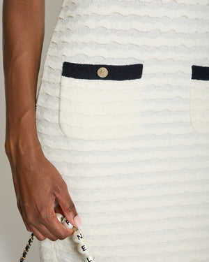 Chanel Cream Sleeveless Midi Dress with Navy Hem and Pocket Detail Size FR 34 (UK 6)