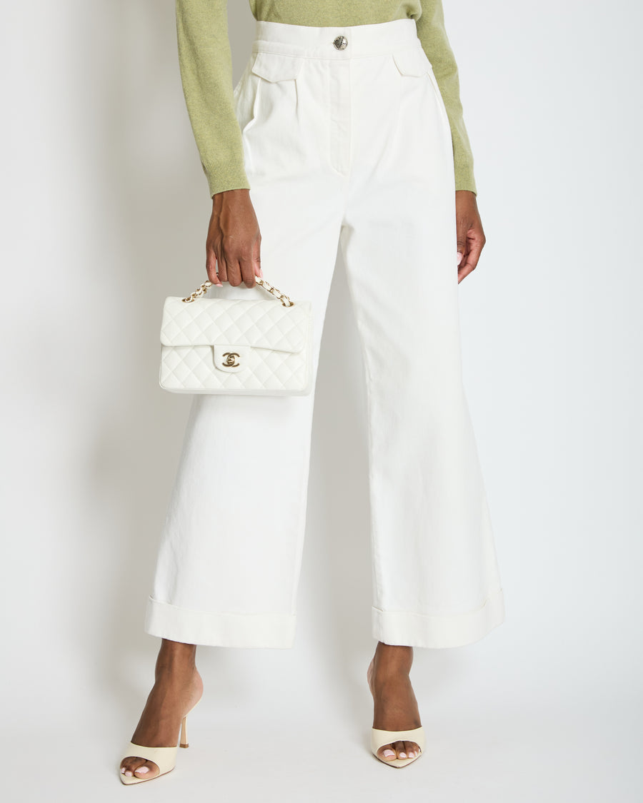 Chanel White Wide-Leg Denim Jeans with Pleat Detail FR 40 (UK 12)
