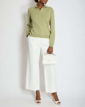 Chanel White Wide-Leg Denim Jeans with Pleat Detail FR 40 (UK 12)