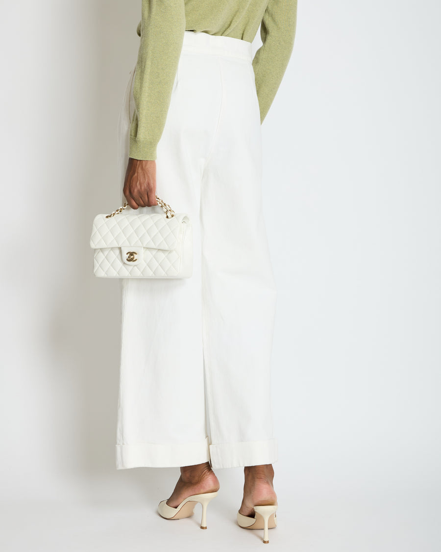 Chanel White Wide-Leg Denim Jeans with Pleat Detail FR 40 (UK 12)
