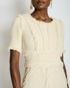 Chanel 10/P Cream Short Sleeve Tweed Midi Dress Size FR 36 (UK 8)
