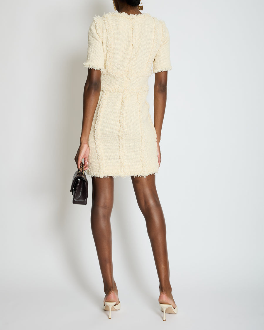 Chanel 10/P Cream Short Sleeve Tweed Midi Dress Size FR 36 (UK 8)