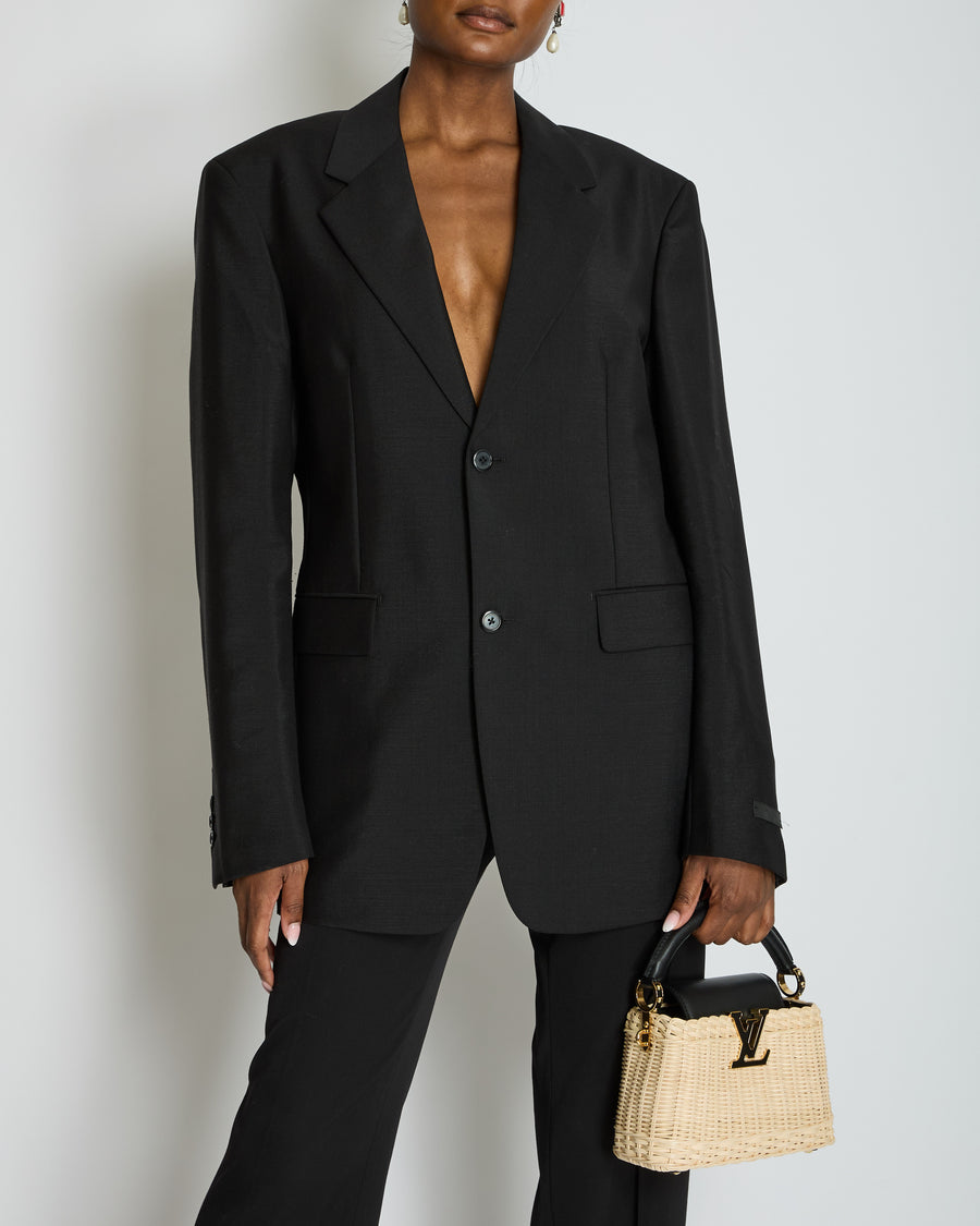 Prada Black Single Breasted Blazer with Triangle Logo at the Back IT 48 (UK 16)