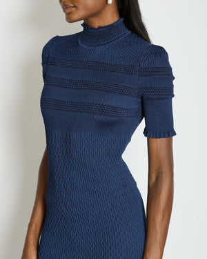 Fendi Dark Blue Ribbed Midi Silk Dress Size IT 36 (UK 4)