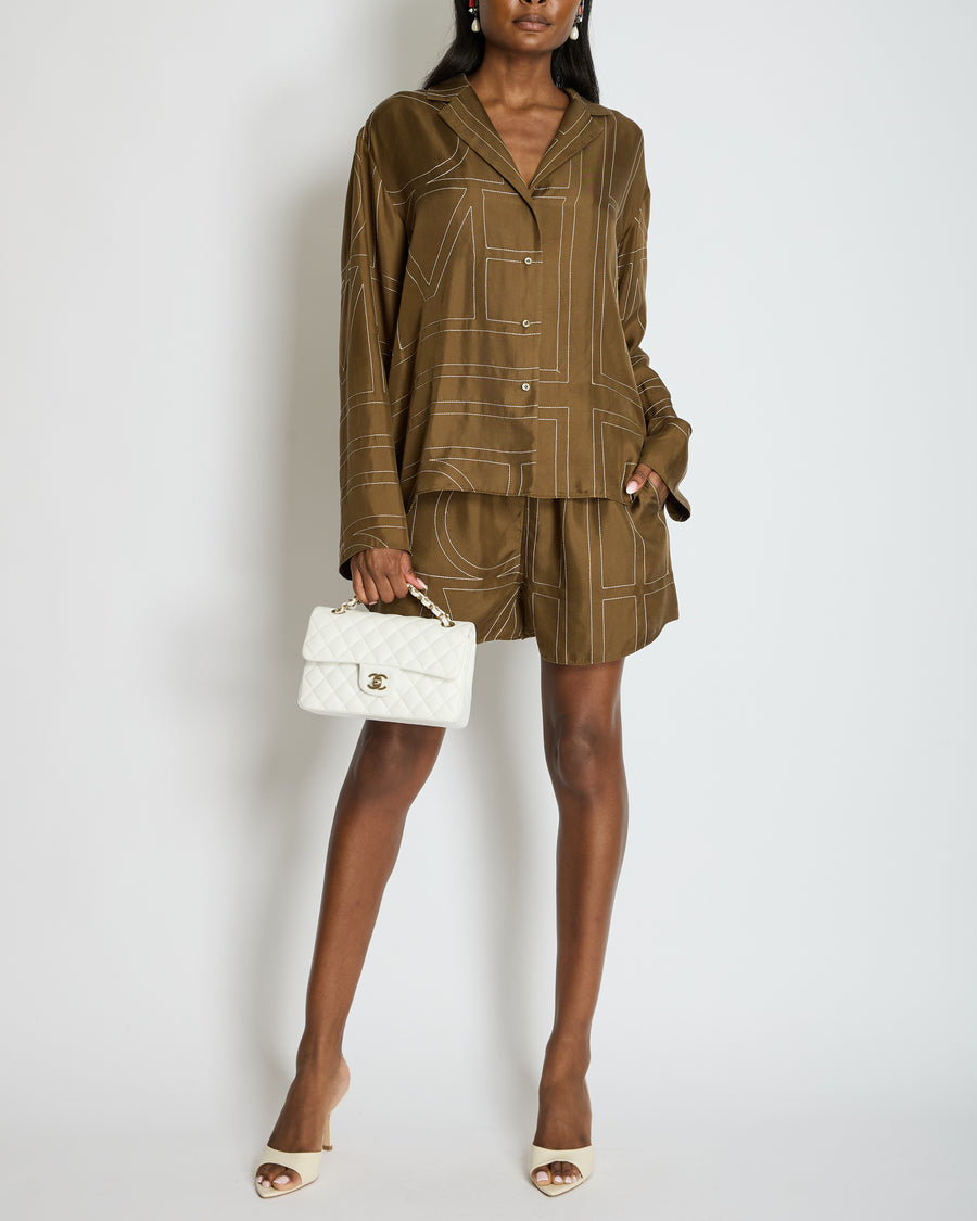 Toteme Brown Monogram Silk Shirt and Shorts Set Size DK38 (UK12)
