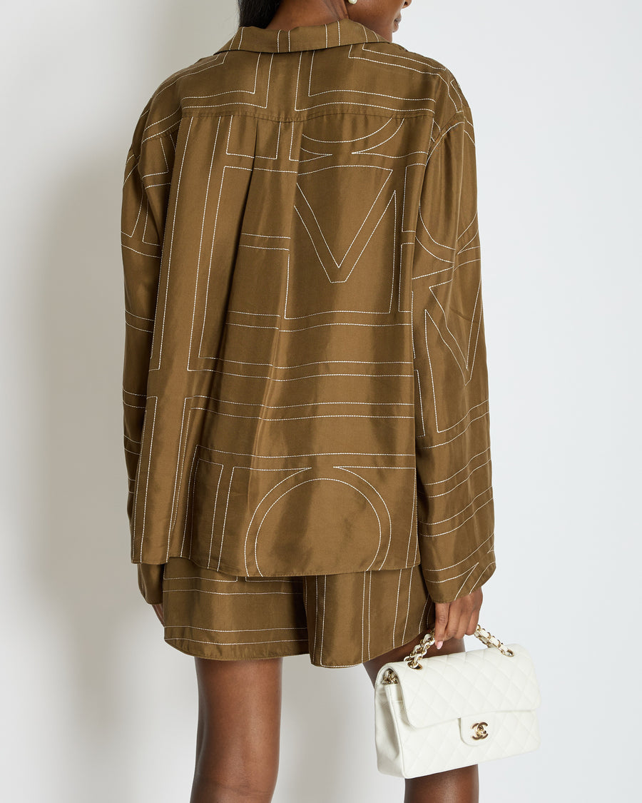 Toteme Brown Monogram Silk Shirt and Shorts Set Size DK38 (UK12)