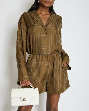 Toteme Brown Monogram Silk Shirt and Shorts Set Size DK38 (UK12)