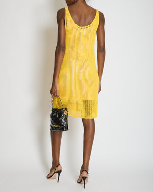 Prada Yellow Crochet Knitted Mini Dress with White Slip Size IT 38 (UK 6)