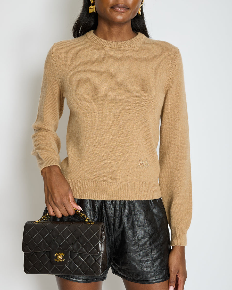 Céline Brown Long Sleeve Cashmere Jumper with Logo Detail Size FR XS (UK 6)