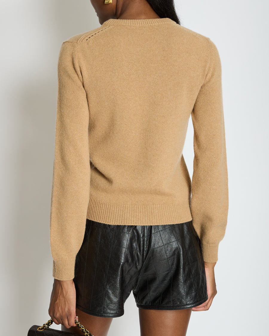 Céline Brown Long Sleeve Cashmere Jumper with Logo Detail Size FR XS (UK 6)