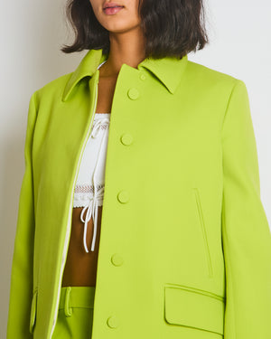 Gucci Lime Green Wool Shorts & Jacket Set With Silver Logo Detail Size IT 38/40 (UK 6/8)