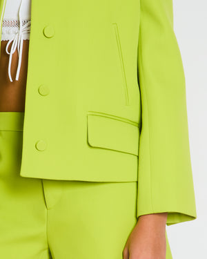 Gucci Lime Green Wool Shorts & Jacket Set With Silver Logo Detail Size IT 38/40 (UK 6/8)