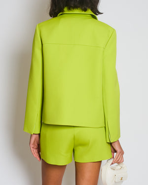Gucci Lime Green Wool Shorts & Jacket Set With Silver Logo Detail Size IT 38/40 (UK 6/8)