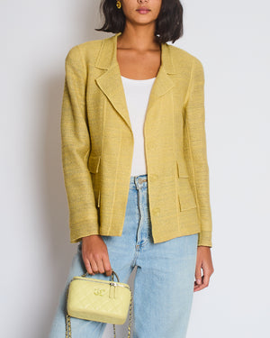 Chanel Cruise 1999 Yellow Blazer Jacket With Transparent CC Logo Buttons FR 40 (UK 12)