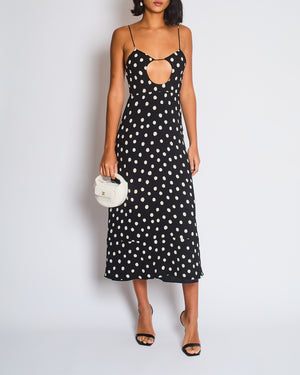 Saint Laurent Black and White Polka Dot Midi Dress with Cut Out Detail Size FR 34 (UK 6) RRP £2,150