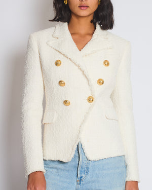Balmain White Tweed Double Breasted Blazer with Gold Buttons Size FR 36 (UK 8)