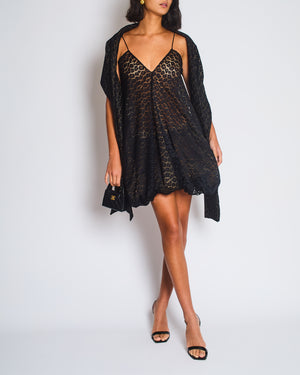 Alaïa Black Leopard Printed Textured Long-Sleeve Midi Dress Size FR 36 (UK 8)