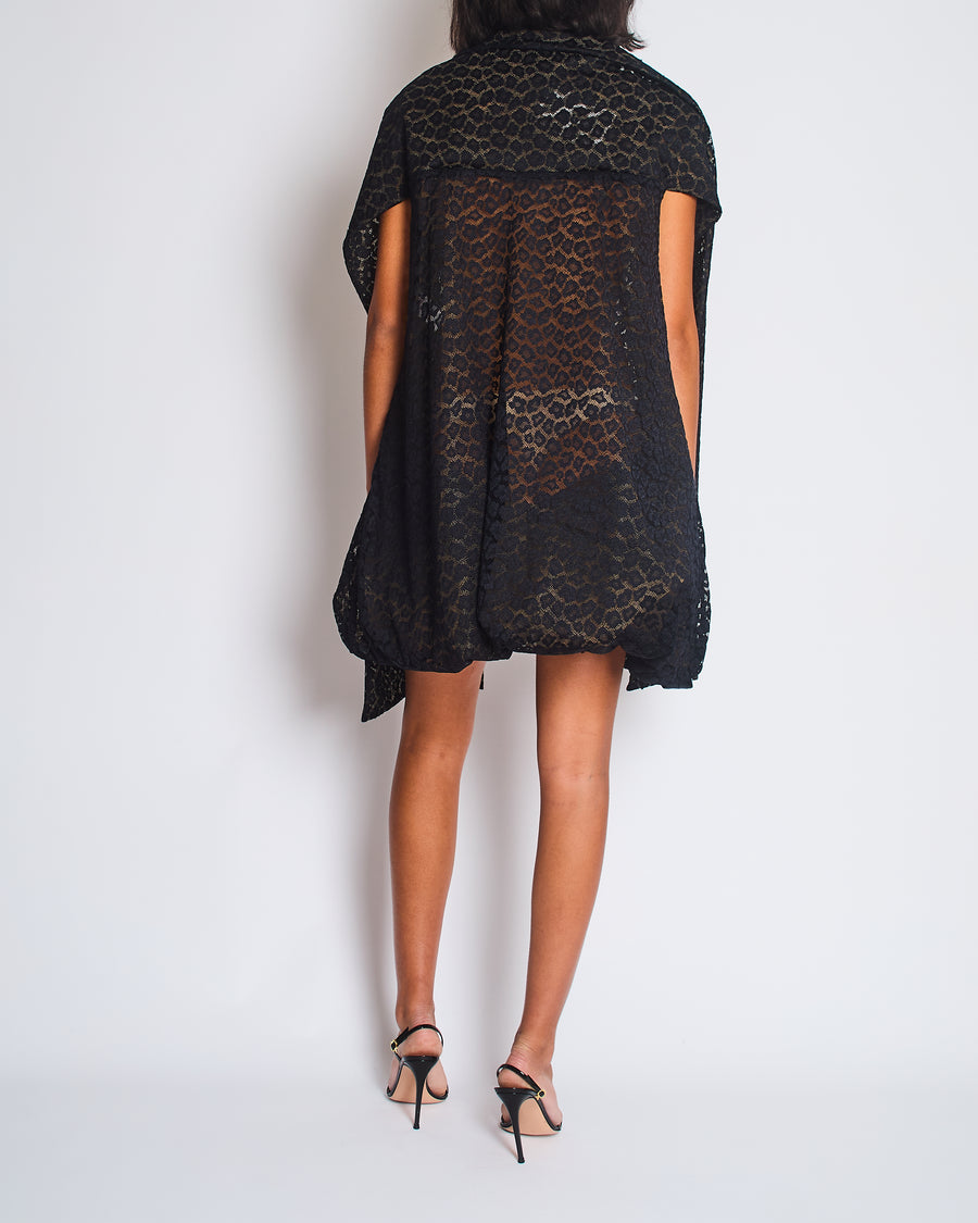 Alaïa Black Leopard Printed Textured Long-Sleeve Midi Dress Size FR 36 (UK 8)