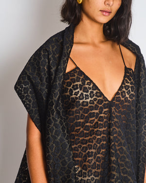 Alaïa Black Leopard Printed Textured Long-Sleeve Midi Dress Size FR 36 (UK 8)
