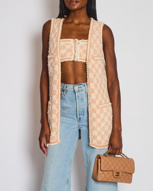 Chanel 23/S Dusty Pink & Ecru Tweed Gilet & Bralette Top with Crystal CC Buttons Detail Size FR 36 (UK 8)