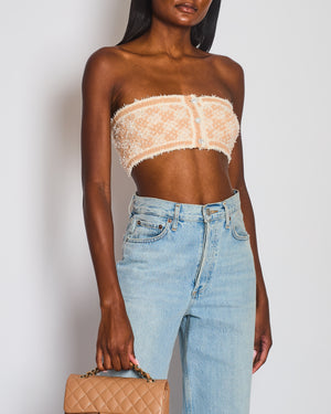 Chanel 23/S Dusty Pink & Ecru Tweed Gilet & Bralette Top with Crystal CC Buttons Detail Size FR 36 (UK 8)